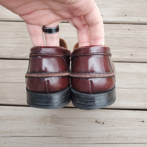 Vintage 90s y2k Oxblood Burgundy Leather Moc Toe Moccasins Driving Penny Loafers - Picture 5 of 10